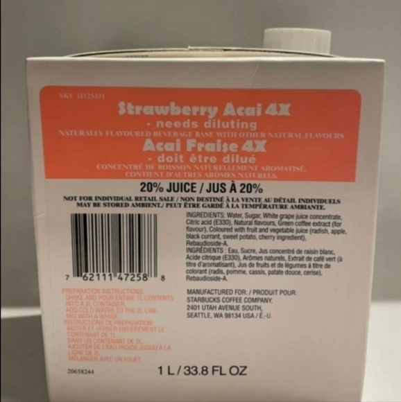 Starbucks strawberry acai refresher PACK OF 2